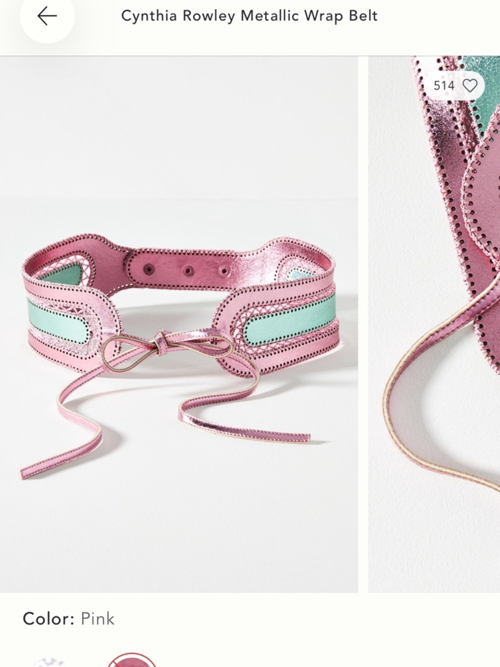 NWT Cynthia Rowley Pink and Mint Leather Metallic Wrap Belt from Anthropologie